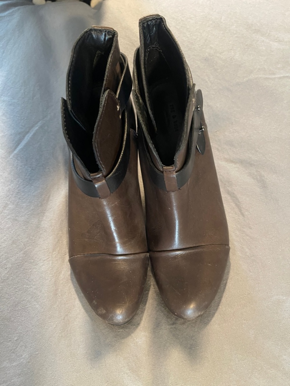 rag & bone dark brown Leather Ankle Booties with Side Buckle